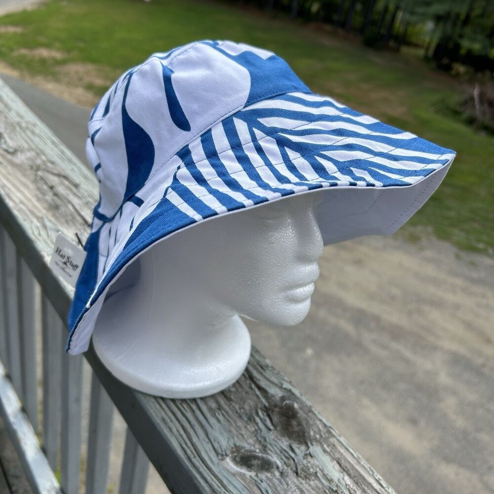 Hat Stuff Palm Leaf Blue Floppy Beach Hat Reversible Beachy Vacation - Picture 7 of 8